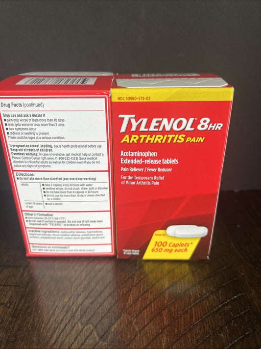 LOT OF 2 TYLENOL Arthritis Pain 650mg Caplets - 100 Count EXP 2027+