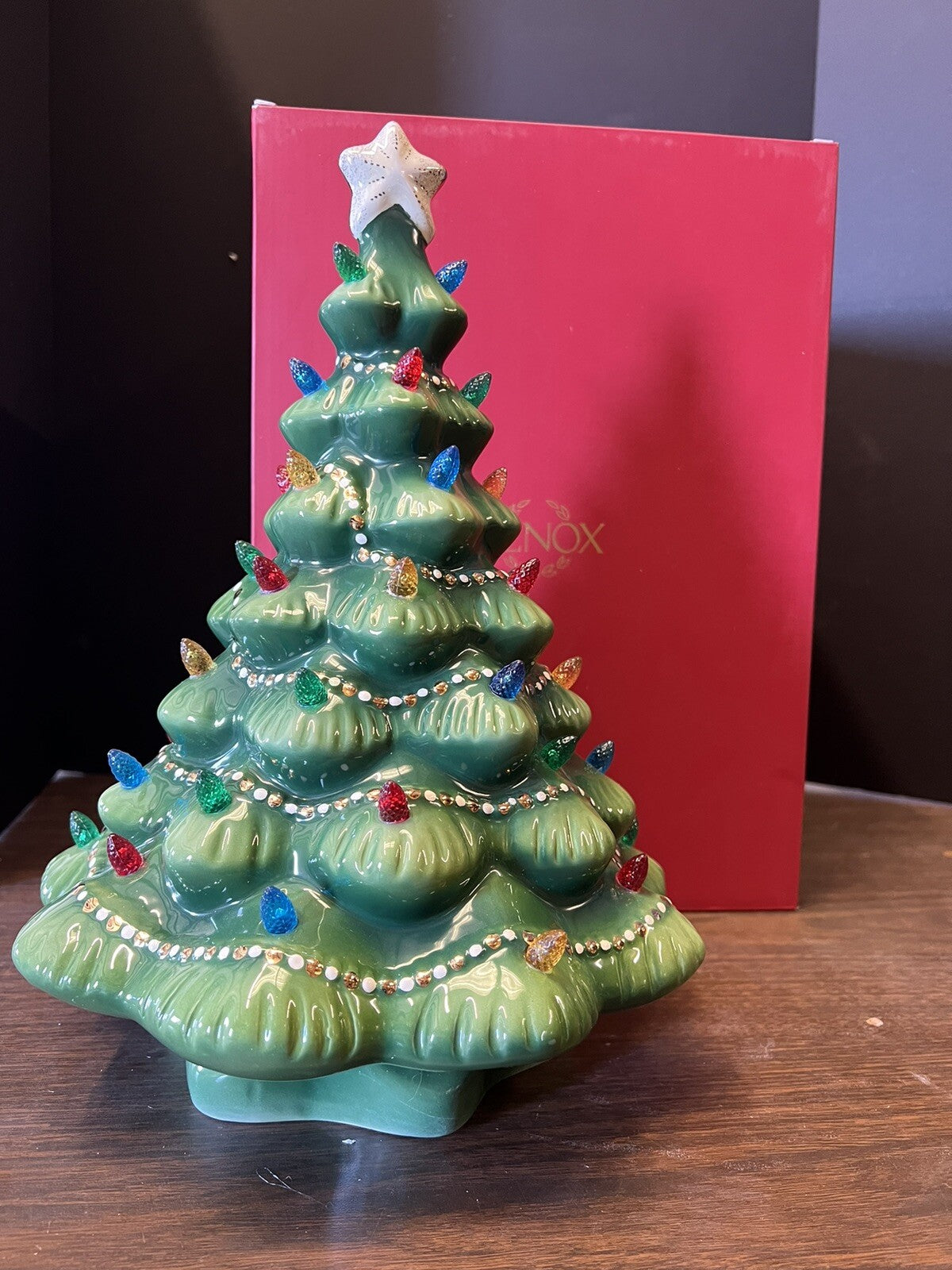 LENOX Treasured Traditions Green Porcelain Lit Tree NIB