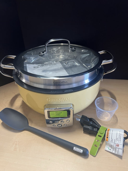 GreenPan Elite Essential Smart Electric 6 QT Skillet STEAMER & TOOL NEW-BUTTER