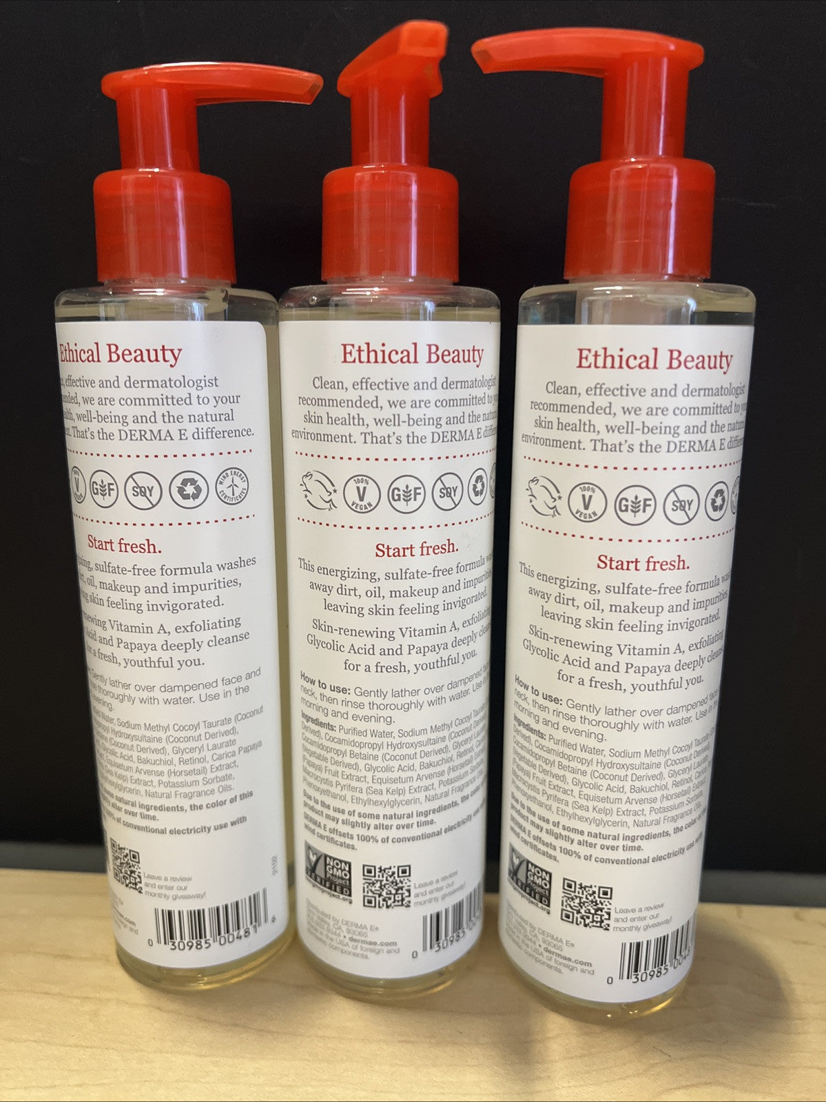 DERMA E Anti-Wrinkle CLEANSER Vitamin A Glycolic Acid Nettoyant Facial 6oz