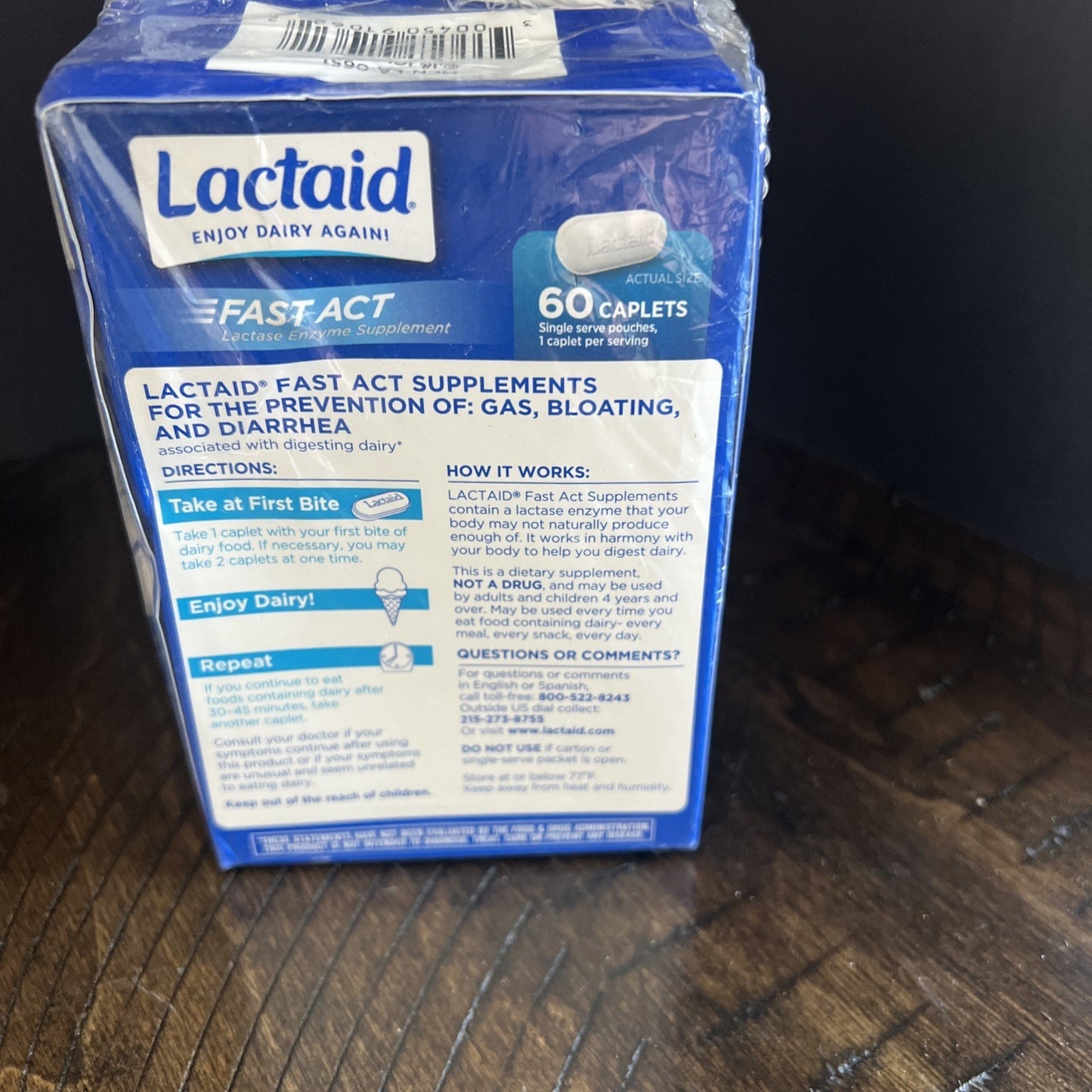 Lactaid Fast Act Lactase Enzyme Supplement Dairy Relief, 120 Caplets
