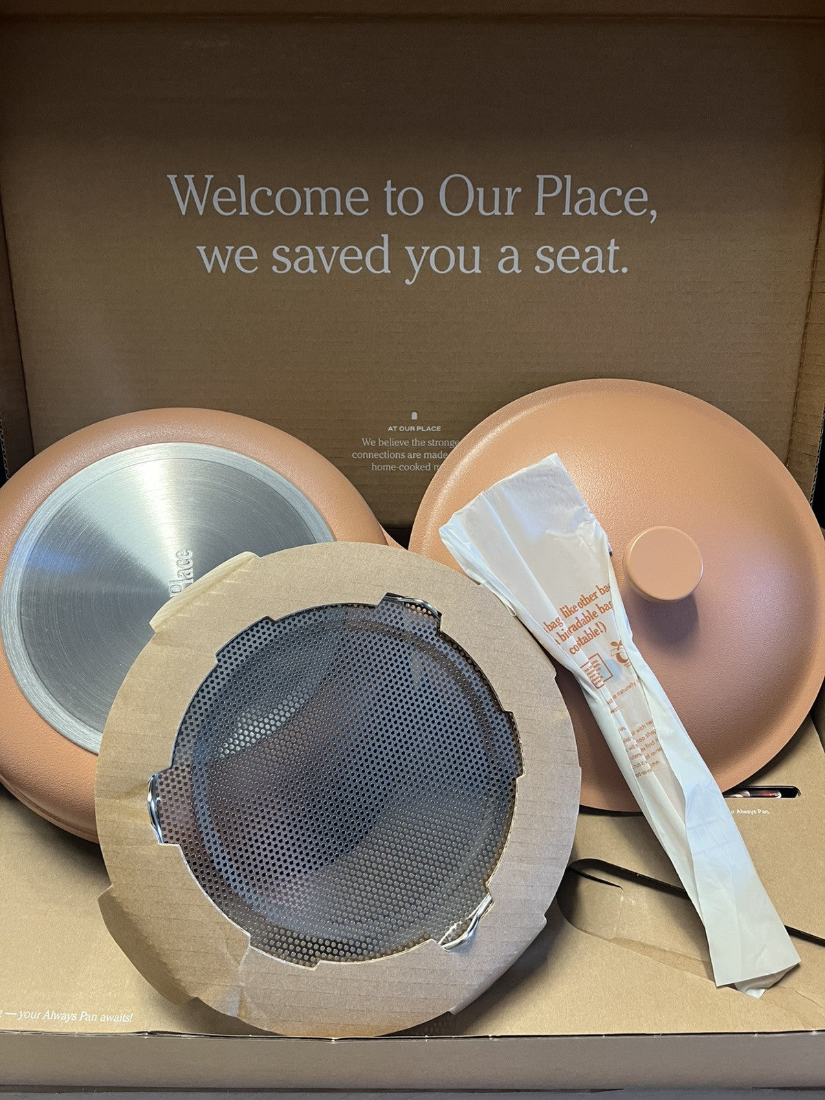 Our Place Always Pan 2.0 10.5” SPICE ROSE Nonstick Pan w Lid, Spatula, Basket