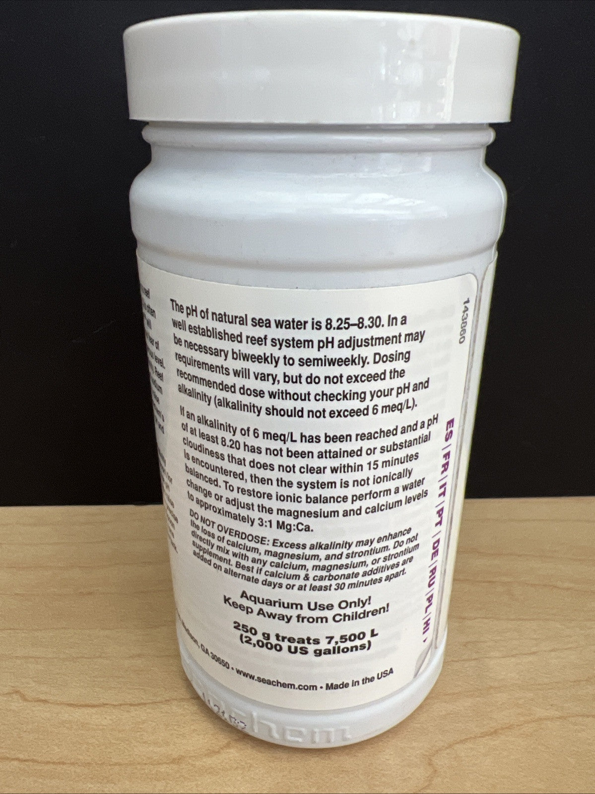 Seachem Reef Buffer 250 grams Powder Raise pH to 8.3 Live Coral Reef Aquariums