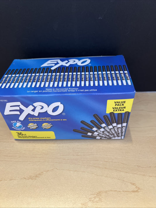 EXPO Low-Odor Dry-Erase Markers, Fine Point, Black, Pack Of 36