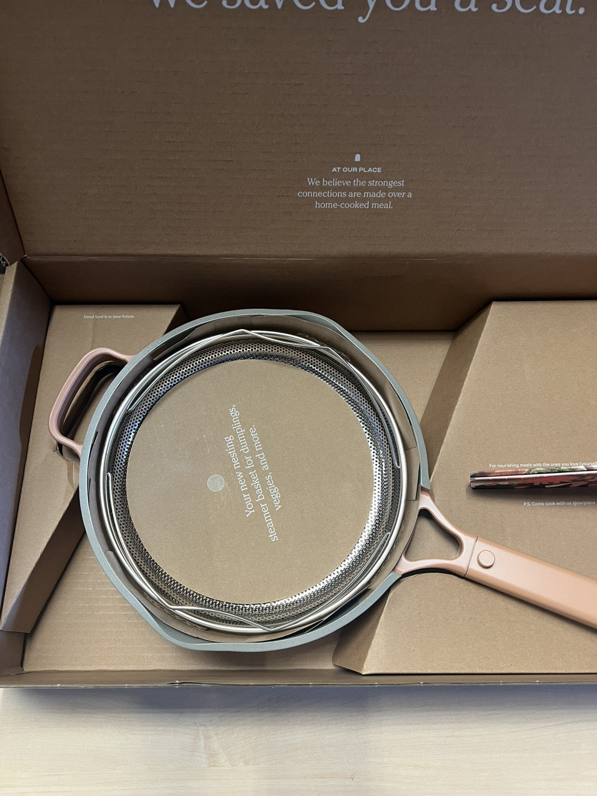 Our Place Always Pan 2.0 10.5” SPICE ROSE Nonstick Pan w Lid, Spatula, Basket
